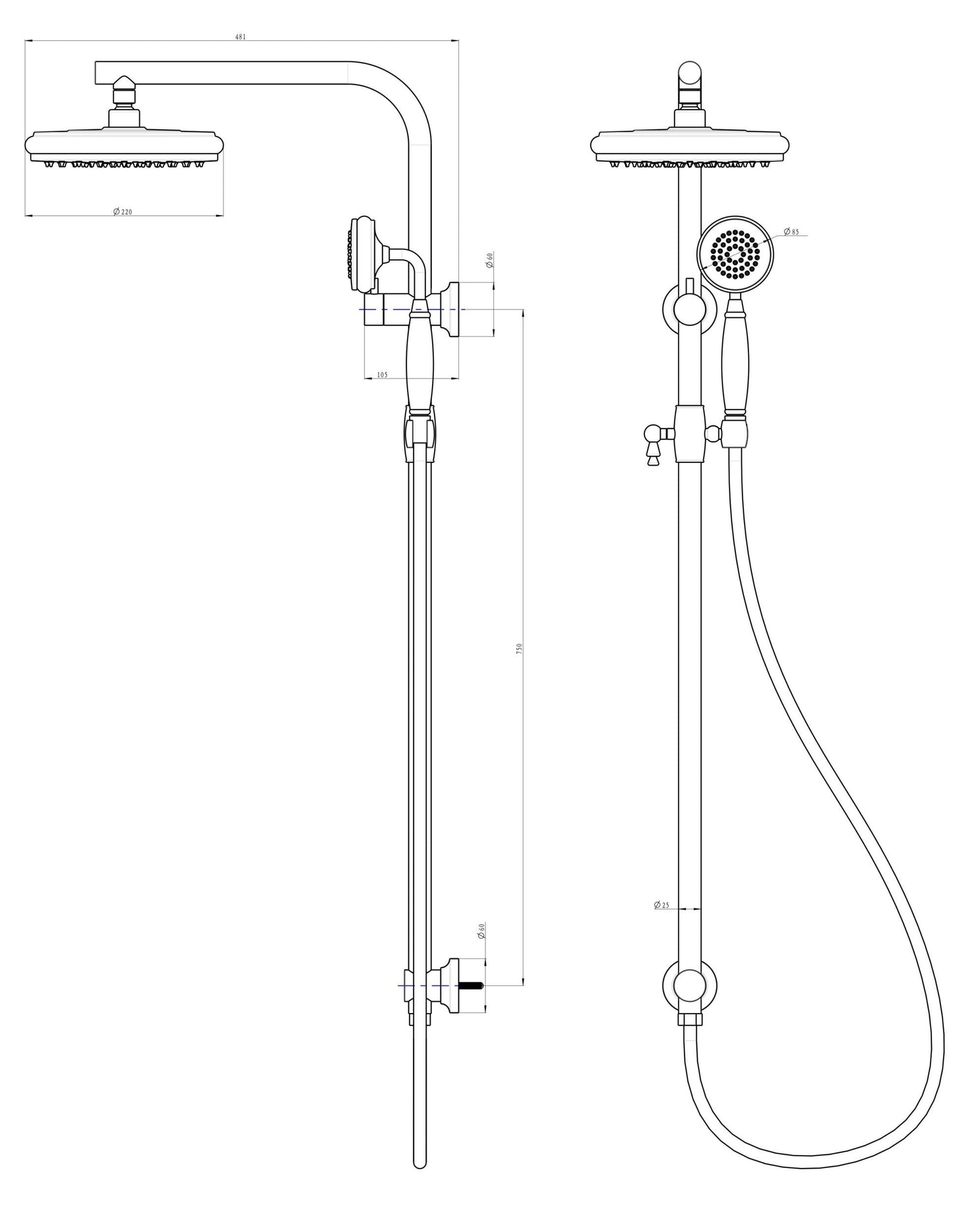 Klassique Shower Combination with 210mm Head - Matte Black