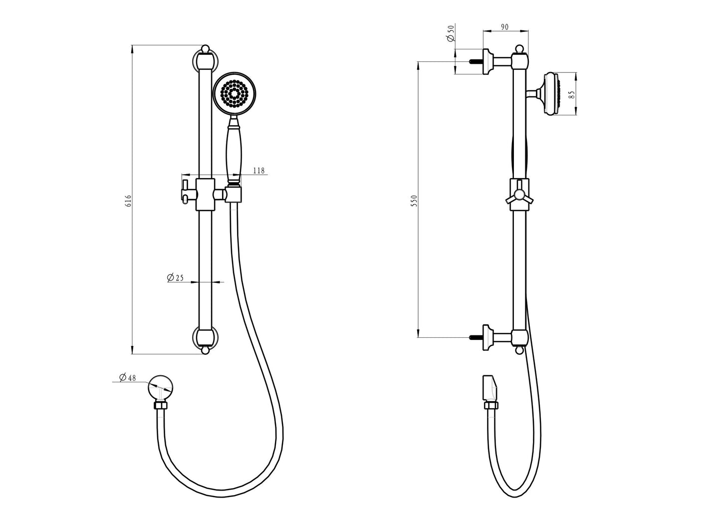 Klassique Sliding Shower Rail - Brushed Nickel