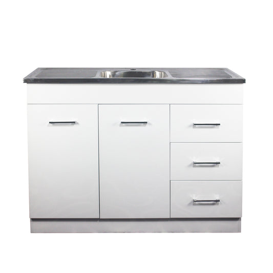 1180mm PVC Kitchenette Cabinet with Stainless Steel Sink - Gloss White