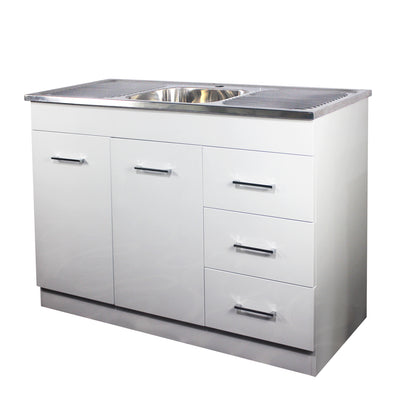 1180mm PVC Kitchenette Cabinet with Stainless Steel Sink - Gloss White