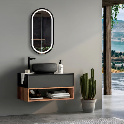 Matte Black Oval Framed LED Mirror - 500x1000mm (MBK-OL50100)