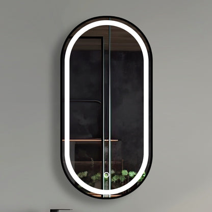 Matte Black Oval Framed LED Mirror - 500x1000mm (MBK-OL50100)