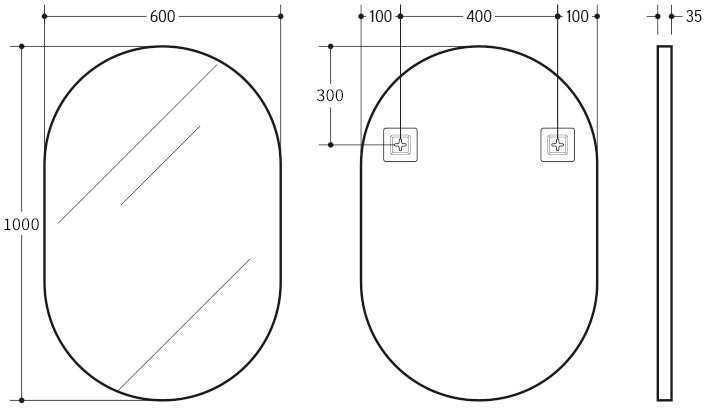 600mm Aura Oval Aluminum Framed Mirror - Matte Black