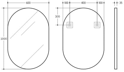 600mm Aura Oval Aluminum Framed Mirror - Matte Black