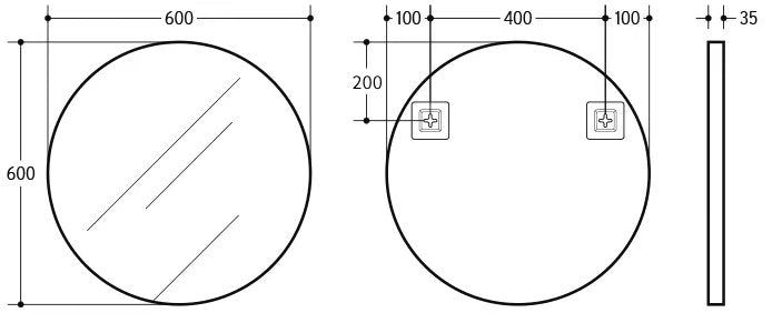 600mm Luna Aluminum Framed Mirror - Matte Black