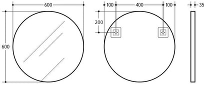 600mm Luna Aluminum Framed Mirror - Matte Black