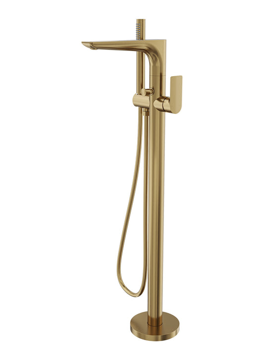 Kyah Freestanding Bath Filler with Hand Shower - Brushed Brass