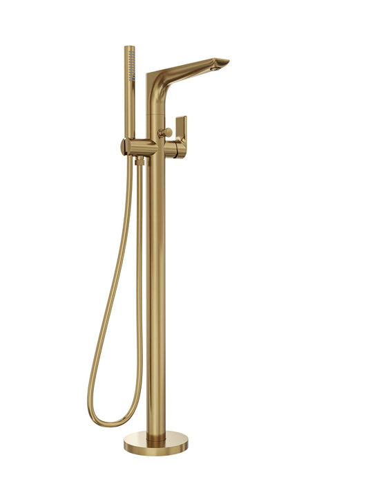 Kyah Freestanding Bath Filler with Hand Shower - Brushed Brass