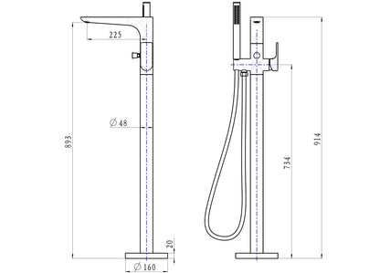 Kyah Freestanding Bath Filler with Hand Shower - Chrome