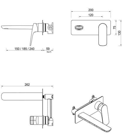 Kaza Wall-Spout Combo - 1P - TRIM KIT - Brushed Nickel