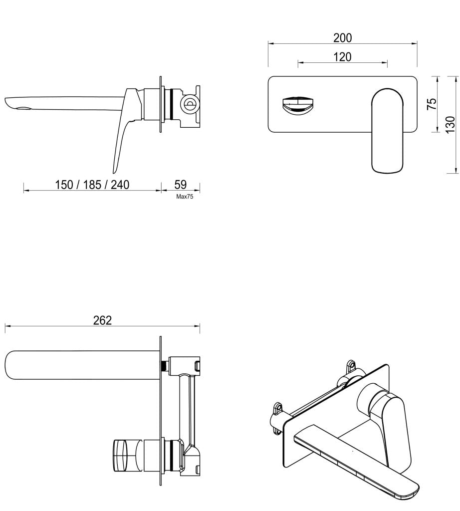 Kaza Wall-Spout Combo - 1P - TRIM KIT - Black