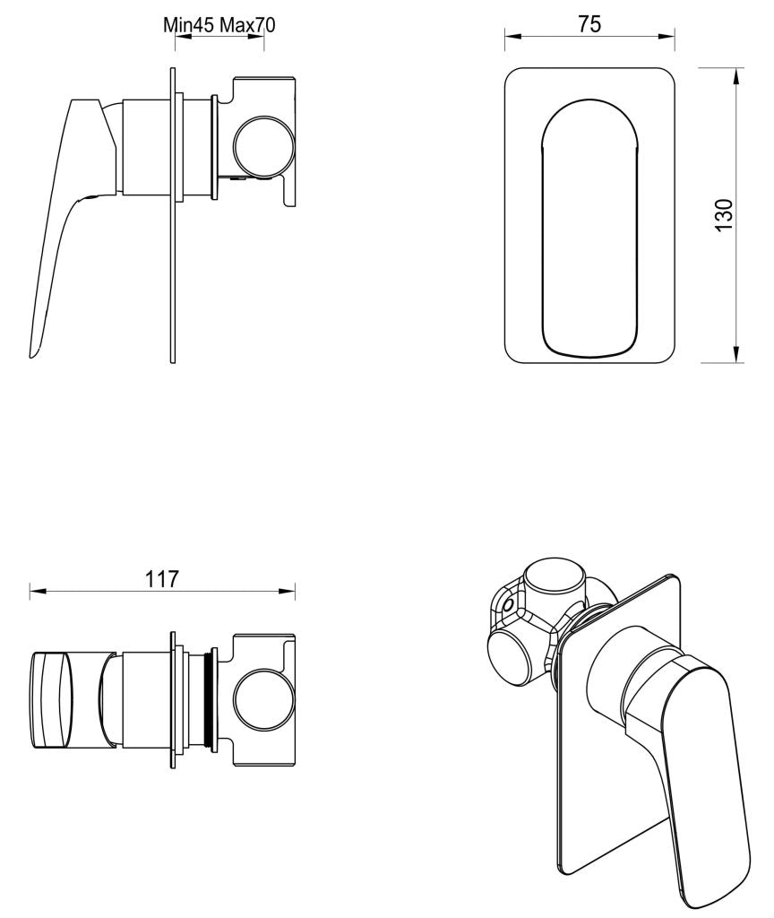 Kaza Shower Mixer - TRIM KIT - Gunmetal