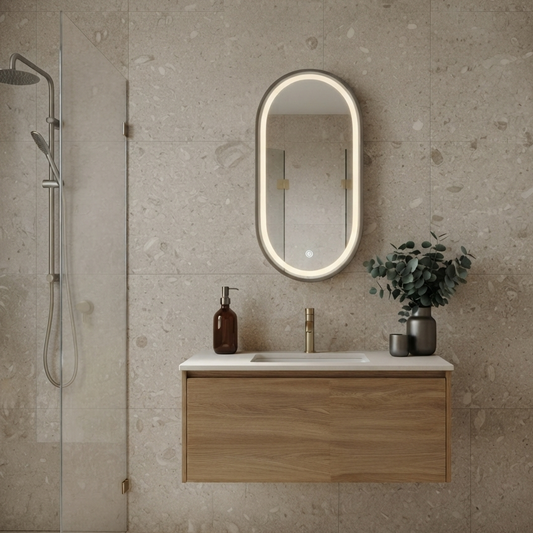 Brushed Gold Oval   Framed LED Mirror - 500x1000mm (MBG-OL50100)