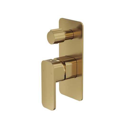 Zia 1-Plate Wall Mixer with Divertor Trim Kit - Brushed Brass