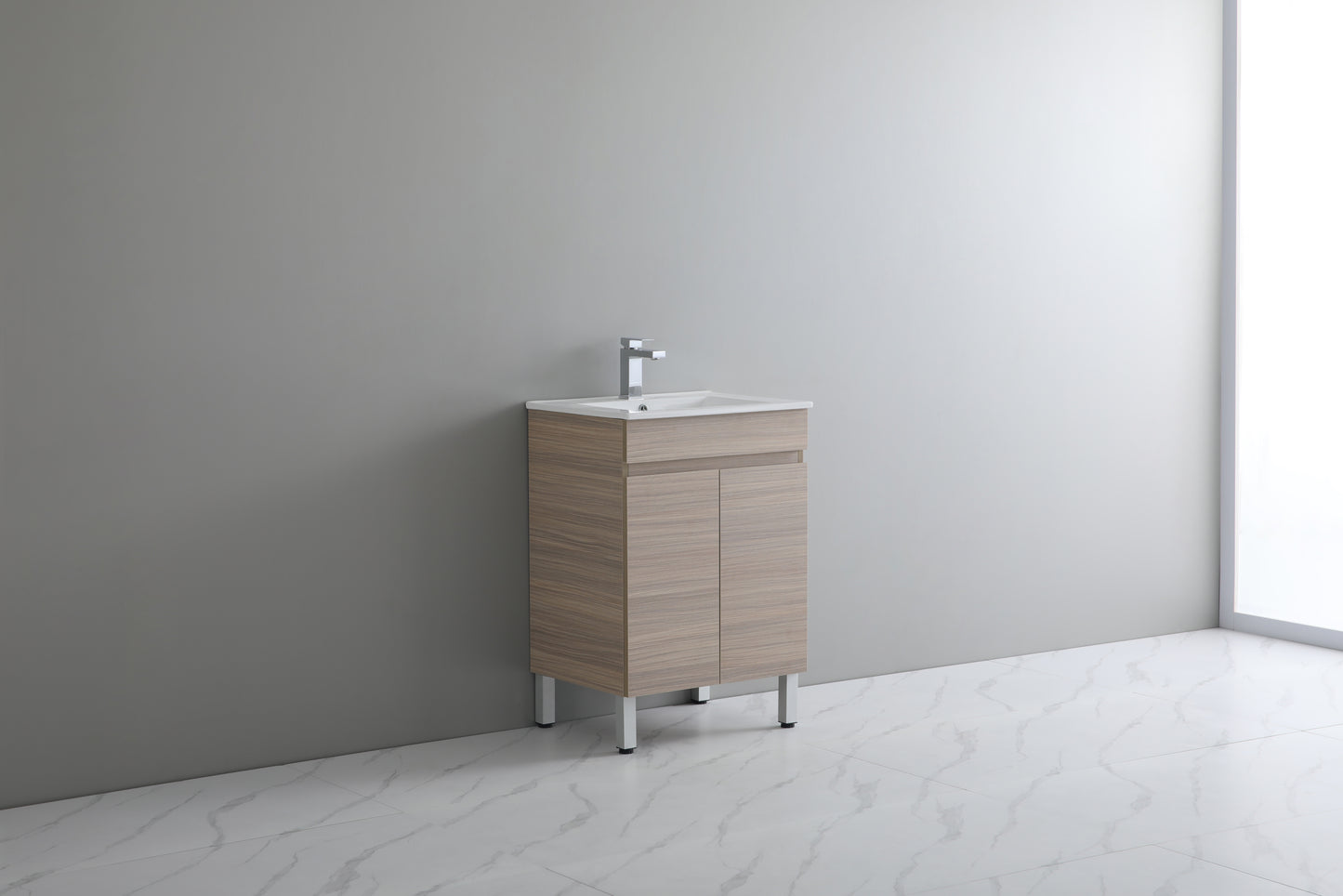 600mm Oak Floor Vanity PVC - Cabinet Only - Oak
