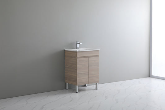600mm Oak Floor Vanity PVC - Cabinet Only - Oak