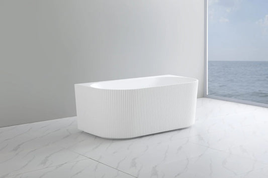 1500mm Ceto Bari Grooved Fluted Oval Freestanding Back to Wall Bathtub - No Overflow - Gloss White
