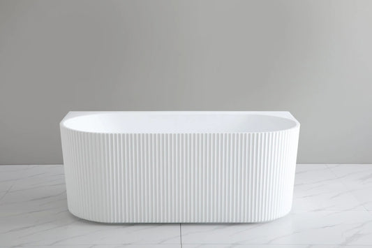 1500mm Ceto Bari Grooved Fluted Oval Freestanding Back to Wall Bathtub - No Overflow - Matte Black