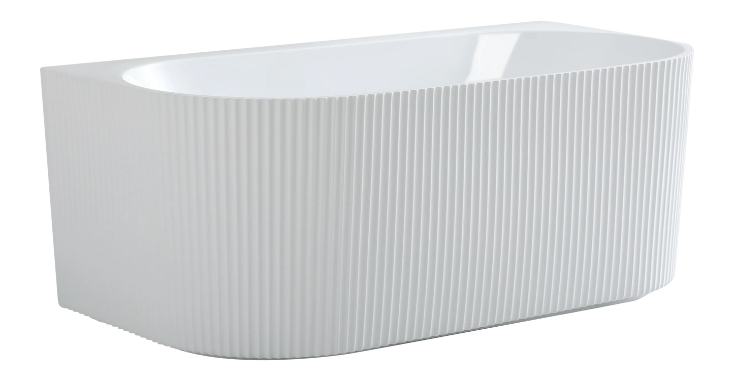 1500mm Ceto Bari Grooved Fluted Oval Freestanding Back to Wall Bathtub - No Overflow - Matte Black