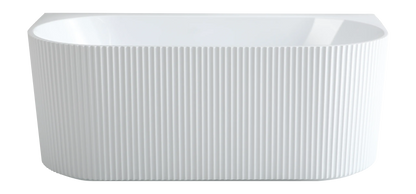1500mm Ceto Bari Grooved Fluted Oval Freestanding Back to Wall Bathtub - No Overflow - Gloss White