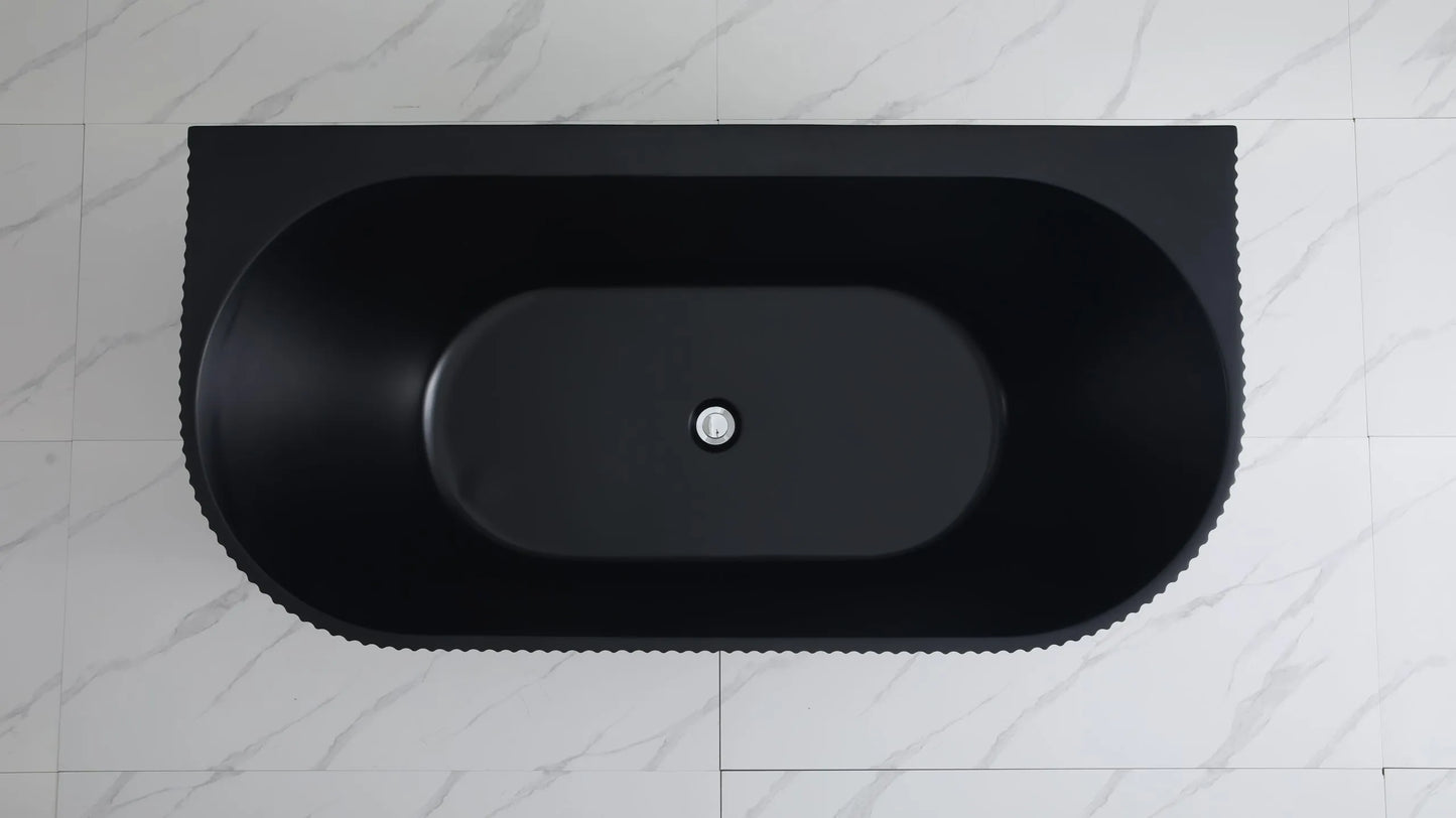 1500mm Ceto Bari Grooved Fluted Oval Freestanding Back to Wall Bathtub - No Overflow - Matte Black