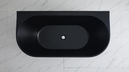 1500mm Ceto Bari Grooved Fluted Oval Freestanding Back to Wall Bathtub - No Overflow - Matte Black