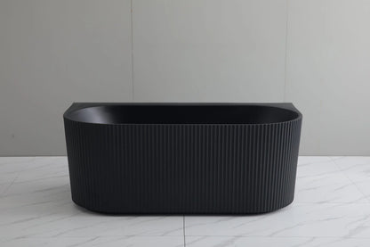 1500mm Ceto Bari Grooved Fluted Oval Freestanding Back to Wall Bathtub - No Overflow - Gloss White