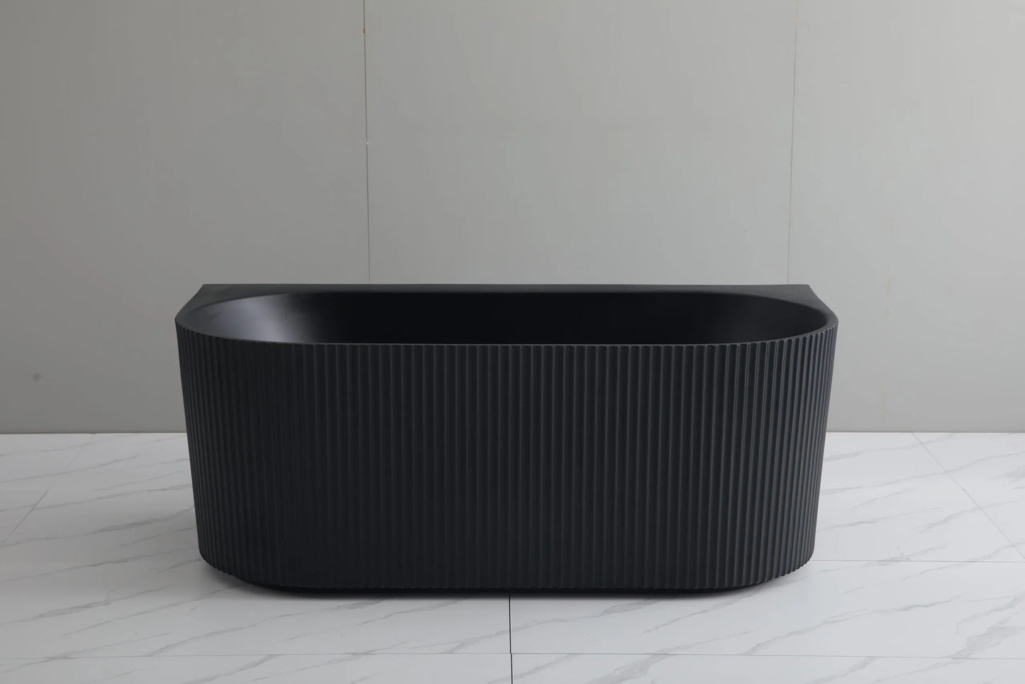 1500mm Ceto Bari Grooved Fluted Oval Freestanding Back to Wall Bathtub - No Overflow - Matte White