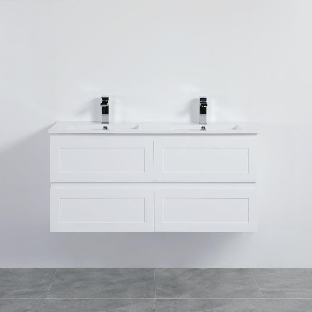 1200mm Fremantal Wall Hung Vanity PVC - Cabinet Only - Double Bowl - Matte White
