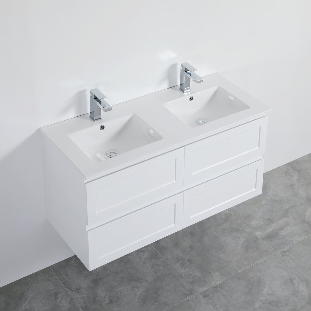 1200mm Fremantal Wall Hung Vanity PVC - Cabinet Only - Double Bowl - Matte White