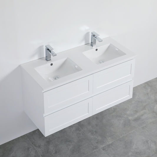 1200mm Fremantal Wall Hung Vanity PVC - Cabinet Only - Double Bowl - Matte White