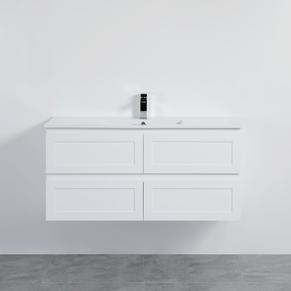 1500mm Fremantal Wall Hung Vanity PVC - Cabinet Only - Single/Double Bowl - Matte White