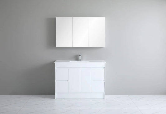 1200mm Polar Floor Vanity PVC Cabinet With Kickboard Only - Single Bowl - Gloss White