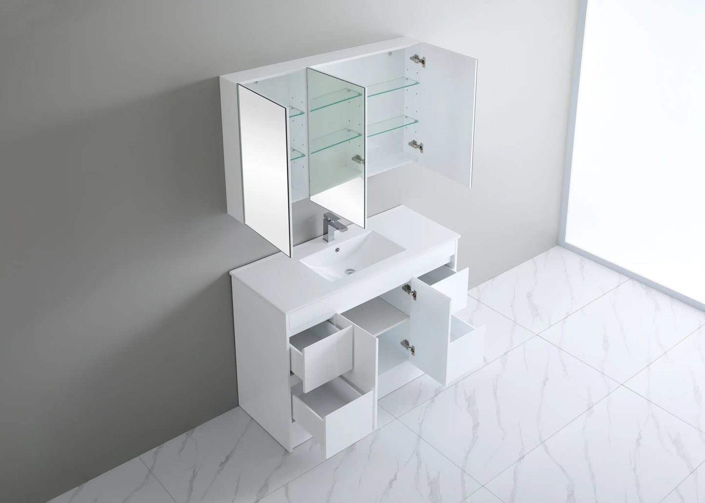 1500mm Polar Floor Vanity PVC Cabinet With Kickboard Only - Single/Double Bowl - Gloss White