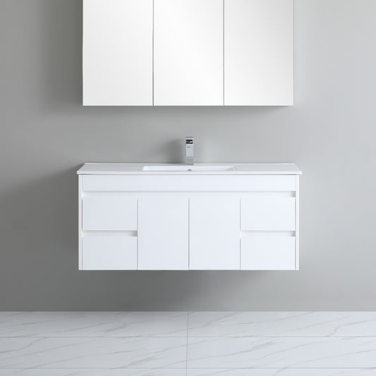 1200mm Polar Wall Hung Vanity PVC - Cabinet Only - Single Bowl - Gloss White