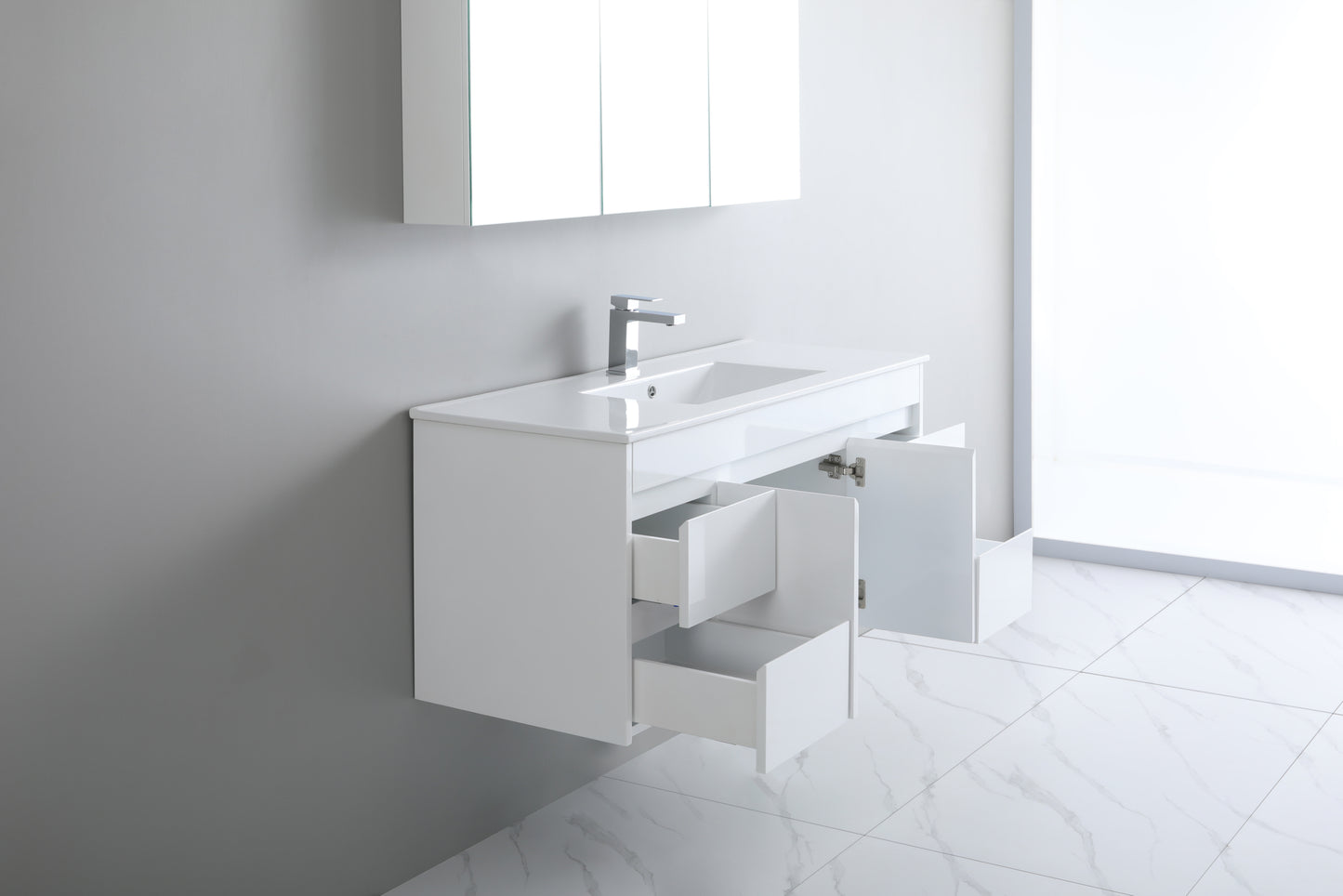 1200mm Polar Wall Hung Vanity PVC - Cabinet Only - Single Bowl - Gloss White