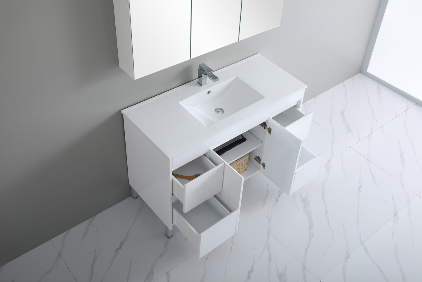 1200mm Polar Floor Vanity PVC - Cabinet Only - Single Bowl - Gloss White