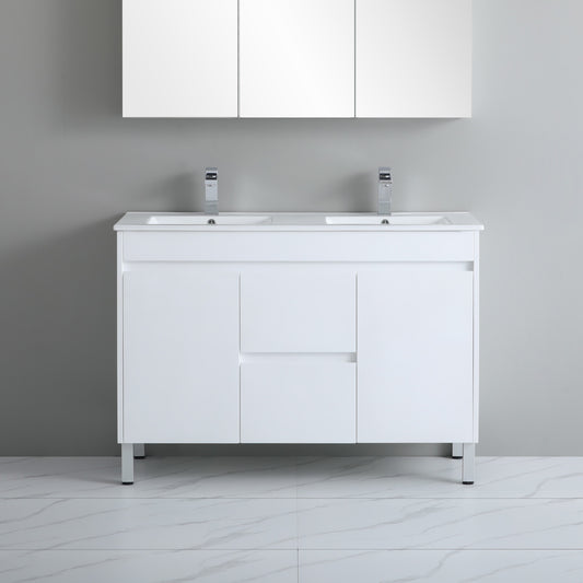 1200mm Polar Floor Vanity PVC - Cabinet Only - Double Bowl - Gloss White