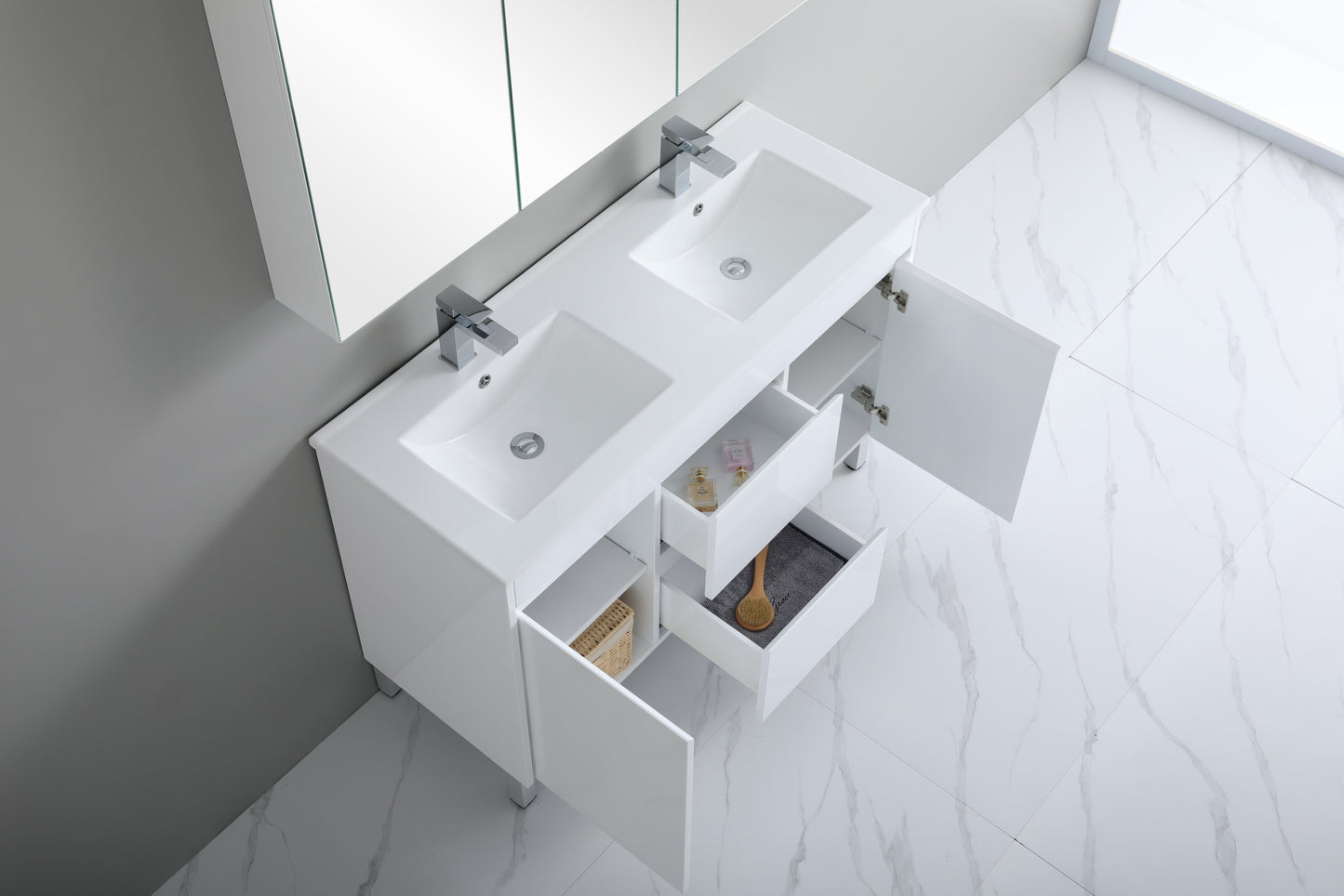 1200mm Polar Floor Vanity PVC - Cabinet Only - Double Bowl - Gloss White
