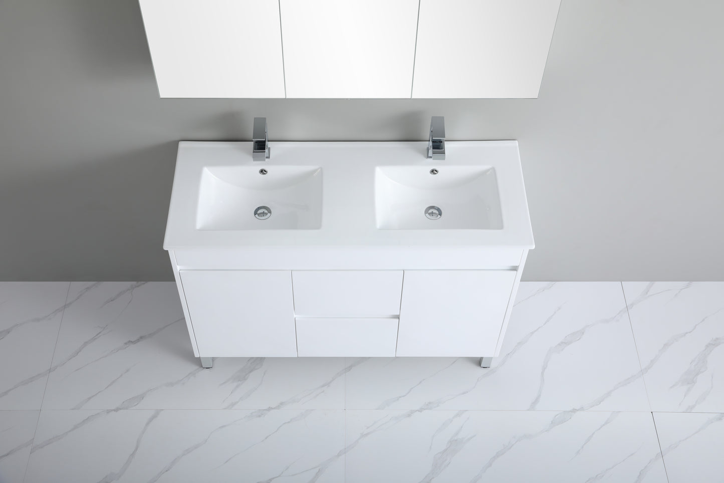 1200mm Polar Floor Vanity PVC - Cabinet Only - Double Bowl - Gloss White