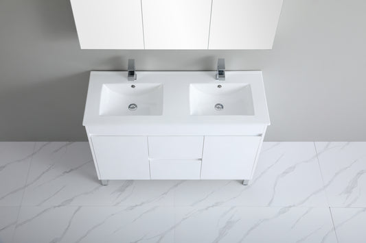 1200mm Polar Floor Vanity PVC - Cabinet Only - Double Bowl - Gloss White