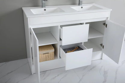 1200mm Polar Floor Vanity PVC Cabinet With Kickboard Only - Double Bowl  - Gloss White