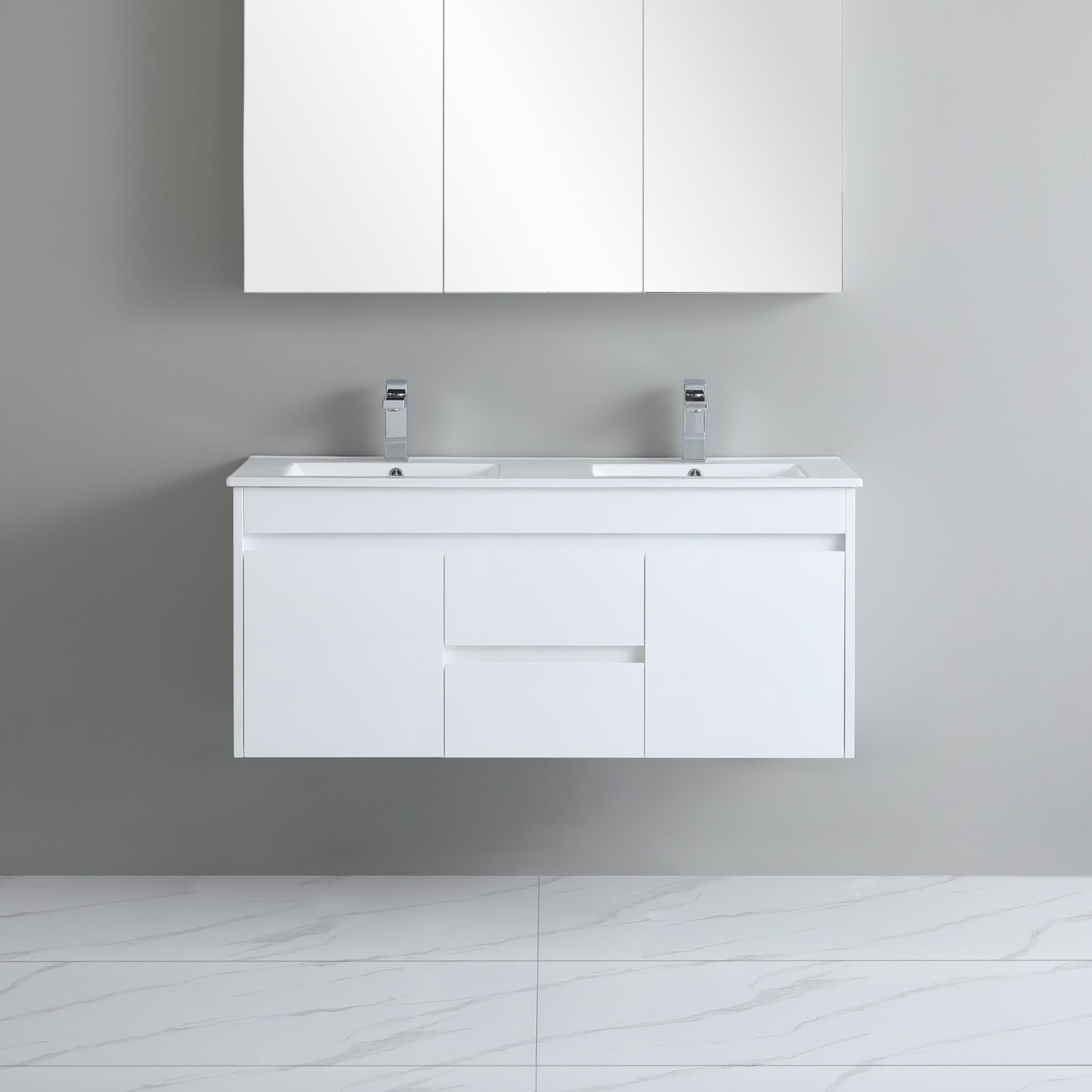 1200mm Polar Wall Hung Vanity PVC - Cabinet Only - Double Bowl - Gloss White