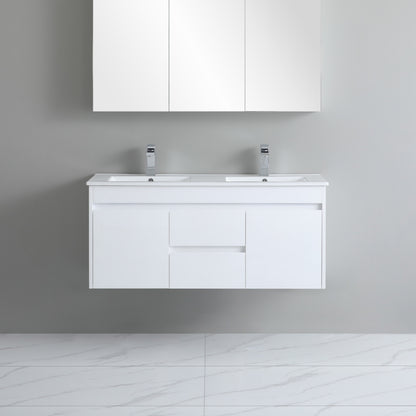 1200mm Polar Wall Hung Vanity PVC - Cabinet Only - Double Bowl - Gloss White