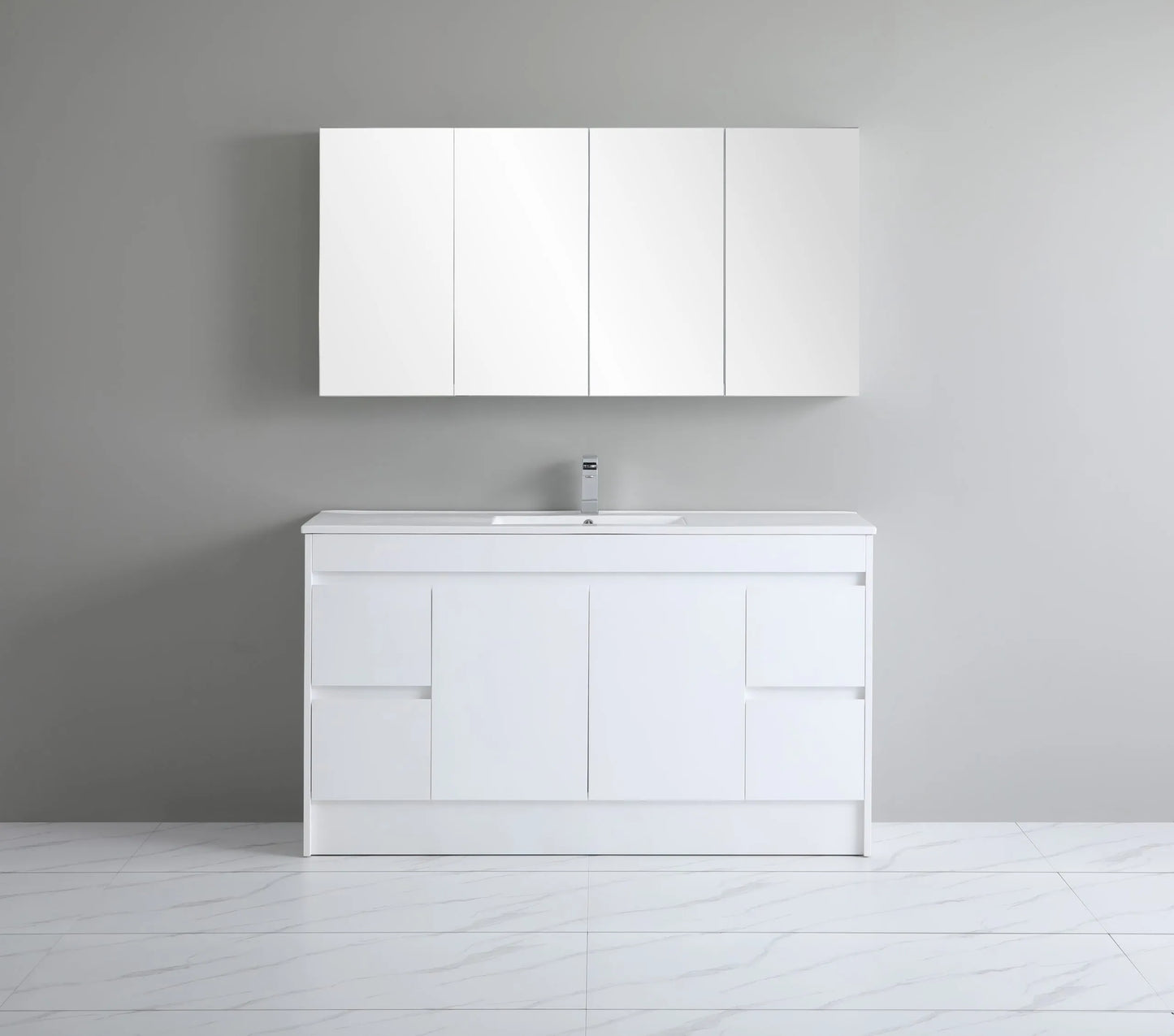 1500mm Polar Floor Vanity PVC Cabinet With Kickboard Only - Single/Double Bowl - Gloss White