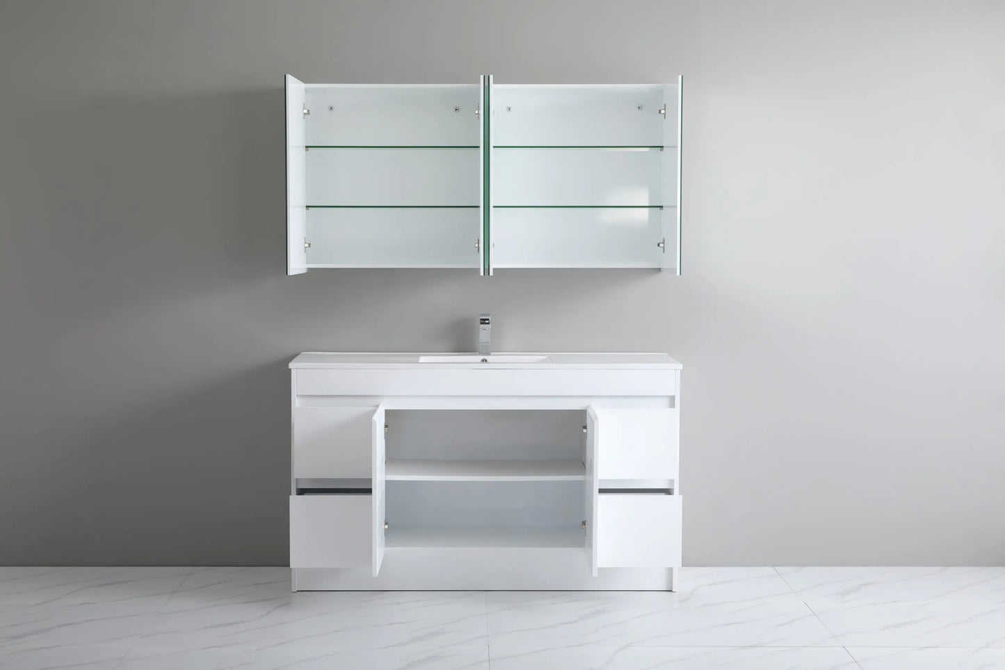 1500mm Polar Floor Vanity PVC Cabinet With Kickboard Only - Single/Double Bowl - Gloss White