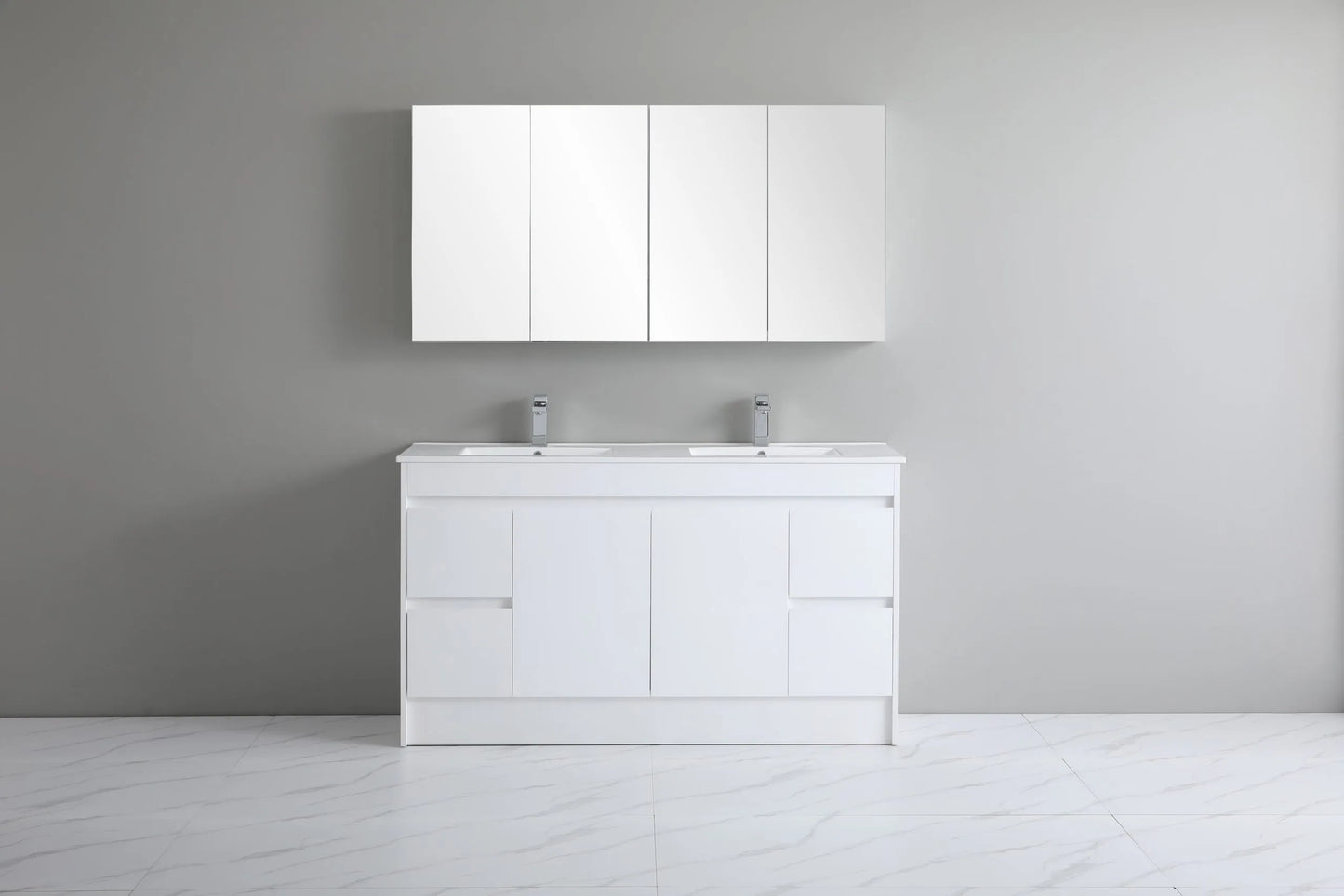 1500mm Polar Floor Vanity PVC Cabinet With Kickboard Only - Single/Double Bowl - Gloss White