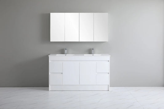 1500mm Polar Floor Vanity PVC Cabinet With Kickboard Only - Single/Double Bowl - Gloss White