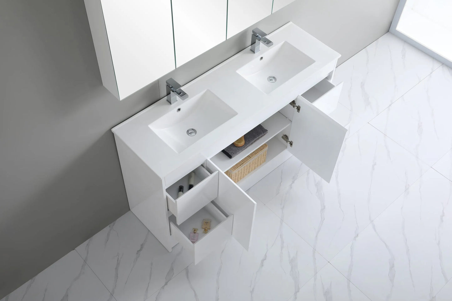 1500mm Polar Floor Vanity PVC Cabinet With Kickboard Only - Single/Double Bowl - Gloss White