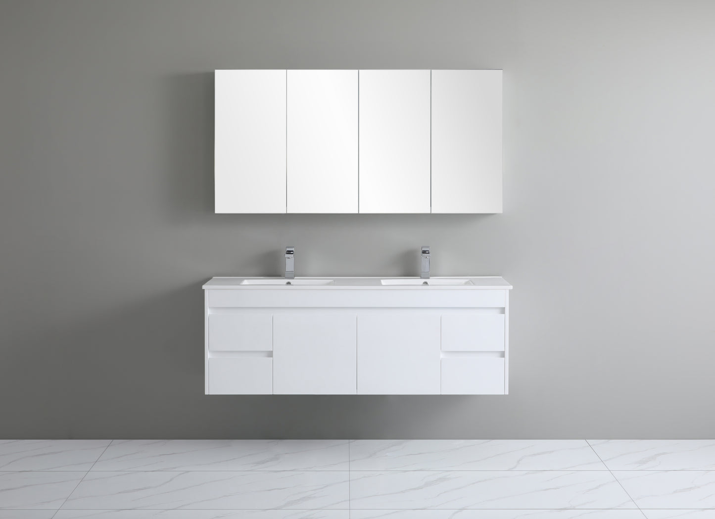 1500mm Polar Wall Hung Vanity PVC - Cabinet Only - Single Bowl - Gloss White